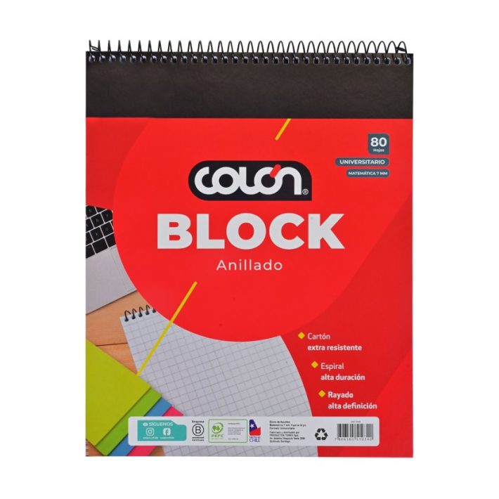 BLOCK UNIVERSITARIO COLON ANILLADO 7MM 80 HOJAS
