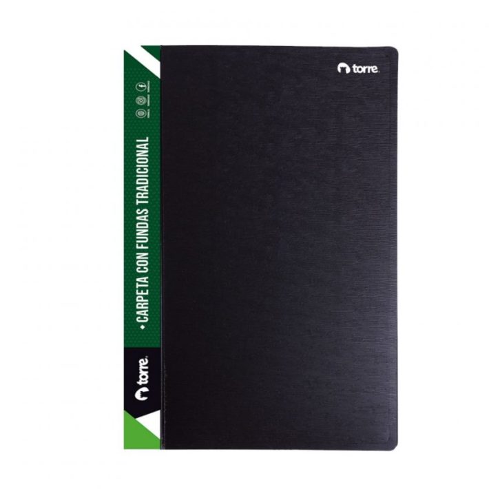 CARPETA OFICIO TORRE CON 20 FUNDAS COLOR NEGRO