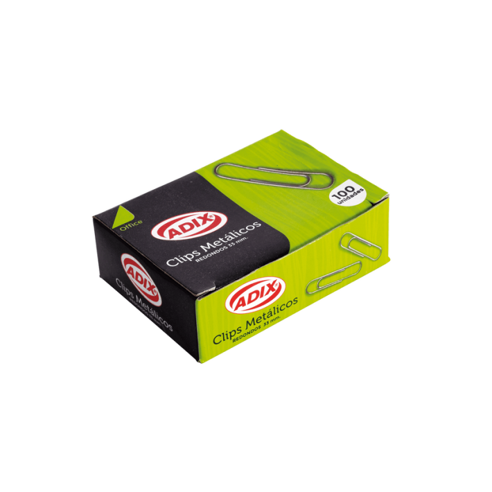 CLIP METALICO PUNTA REDONDA ADIX 33MM 100 UNIDADES