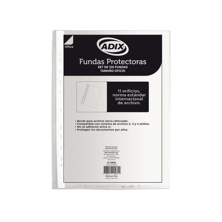 FUNDA PLASTICA ADIX OFICIO 100  UNIDAD